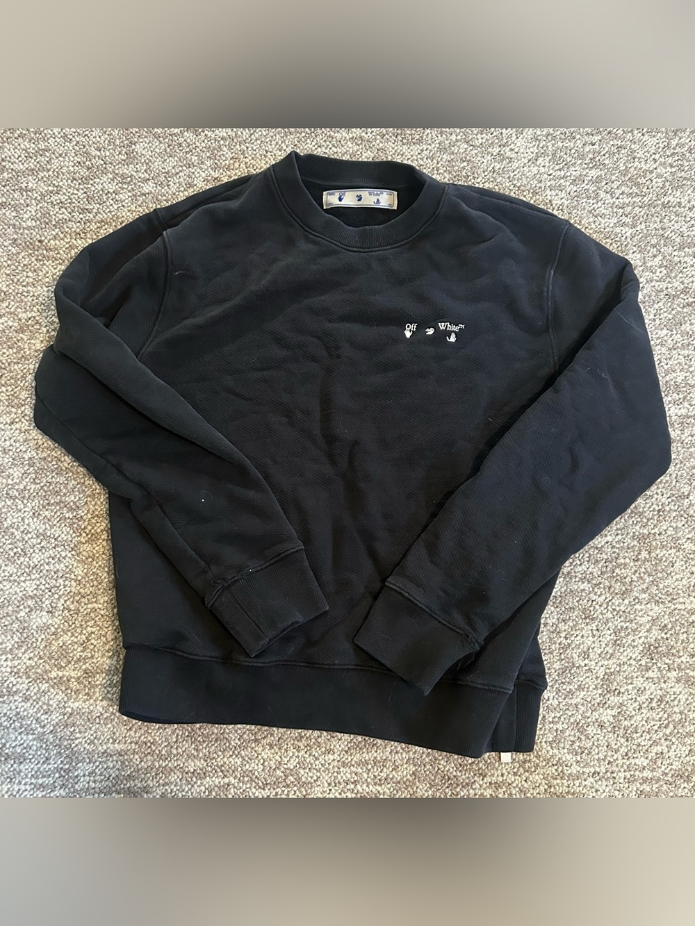 Offwhite Black Crewneck Sweater with Small White Embroidered Logo